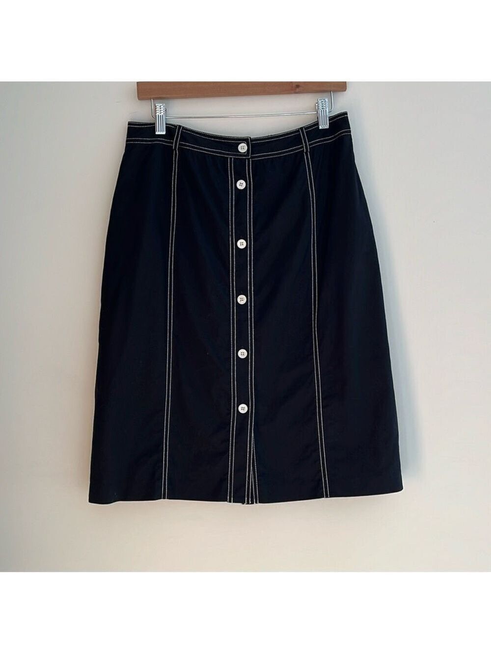 STUDIO JAX Vintage Button Front Lined A Line Skirt Contrast Stitching Academia